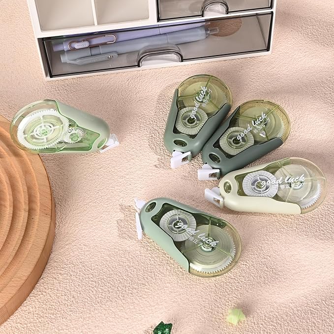 Temiary 5 Pcs White Correction Tapes, Cute White Pull Out Tape for Instant Correction, Aesthetic Correction Tape for Writing, Easy to Use Applicator for School Students Office Supplies (Green)