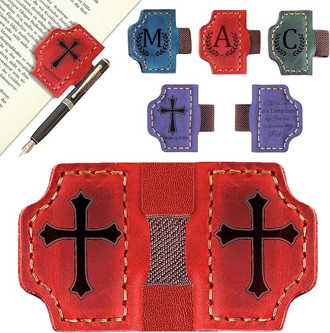 Custom Magnetic Bookmarks with Pen Holder, Personalized 26 Letters Name Initial Leather Bookmark, Leather Book Mark for Men Women Teachers, Readers Book Lovers Gifts (Red, Cross)