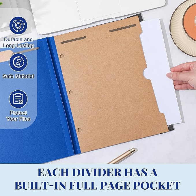 10 Pack Hanging Classification Folders, 2 Pocket Dividers, Letter Size, 6 Fasteners, 3" Expansion, 1/3 Tab Cut, Recycled Pressboard Manila File Folder Bulk Organizers for School Office Medical Law