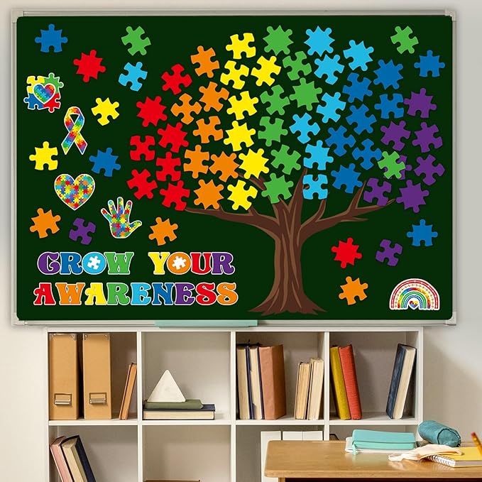 84 Pcs Puzzle Pieces Classroom Tree Bulletin Board Motivational Bulletin Board Inspirational Puzzle Pieces Decorations for Colorful Welcome Back to School Elementary Teacher Chalkboard
