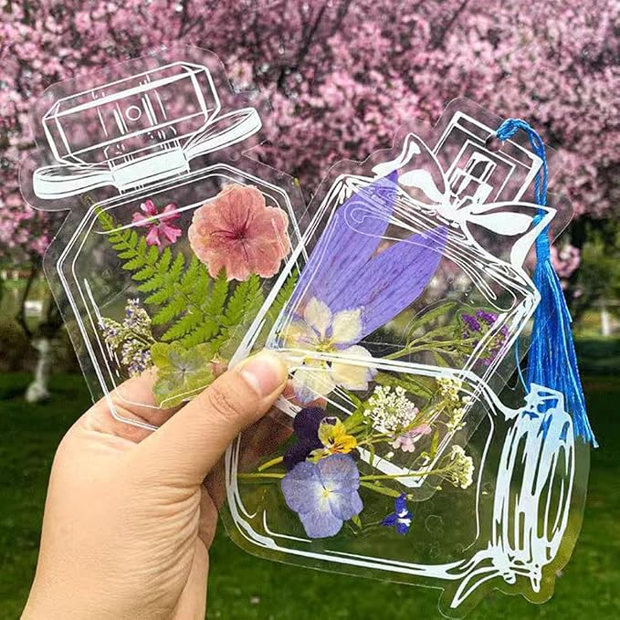DIY Transparent Dried Flower Bookmarks, Clear Bookmark for Dried Flowers, Handmade Beautiful Thousand Flower Bookmark Page Clear Jars Stickers with Hole (40 Pcs)