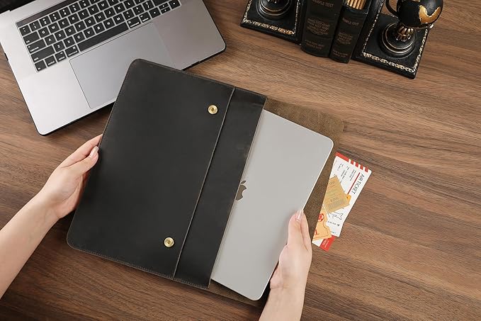 Leather Tablet Sleeve - 12.9/13 Inch iPad Pro Sleeve, Document Holder Folio File Holder, Genuine Leather iPad Case for Protection and Style-Grey