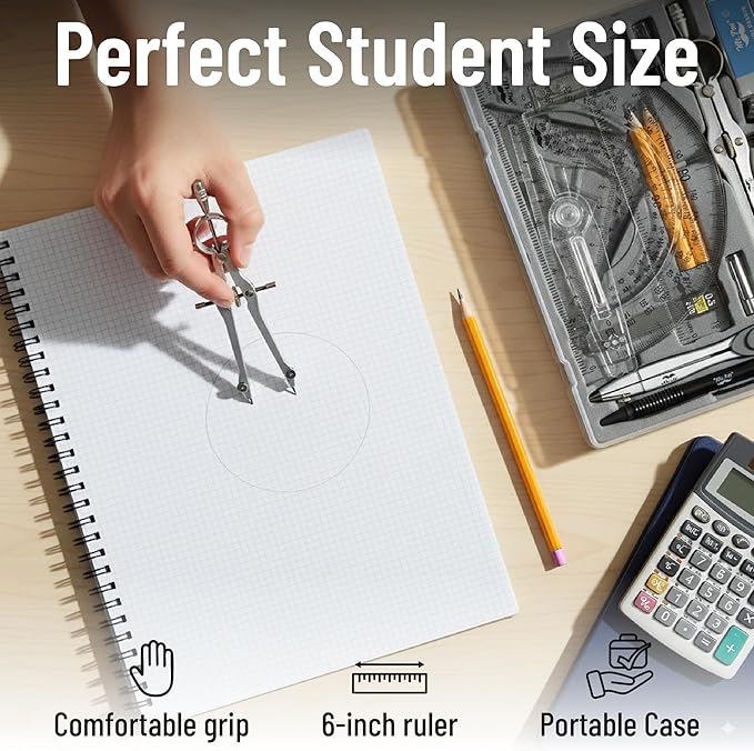 Mr. Pen- Geometry Set, 15 pcs, Pink, 6 Inch Swing Arm Protractor, Divider, Set Squares, Ruler, Compasses and Protractor