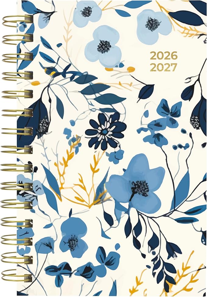 Blueline® Essential Academic Daily/Monthly Planner, August 2026 to July 2027, Twin-Wire Binding, Poly Cover, 8" x 5", Blossom Design, Yellow (CA214PG.01)