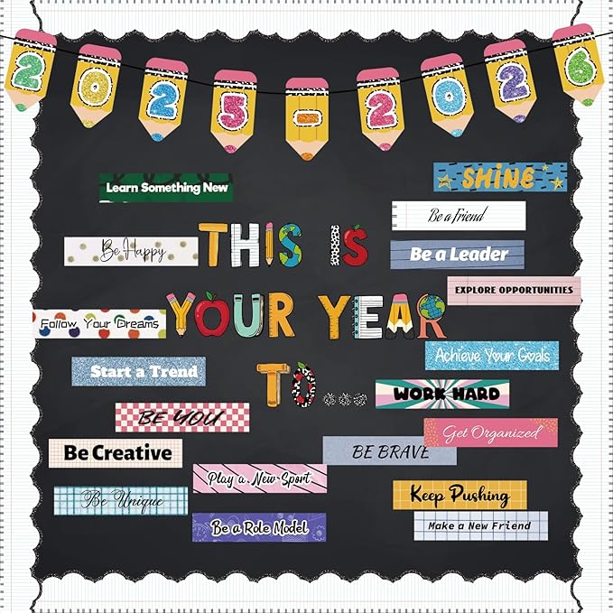 Eaasty Bulletin Board Kit Decor Welcome Back to School Bulletin Board Bright Groovy Growth Mindset Positive Affirmations Wall Decor for School Nursery Chalkboard Wall Door Party Supplies