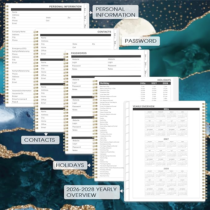 Monthly Planner/Calendar 2026-2028 - 2 Year Monthly Planner 2026-2028, 9" × 11", Jul 2026 - Jun 2028, 24 Months, Tabs, Twin-Wire Binding, Holidays, Notes Pages
