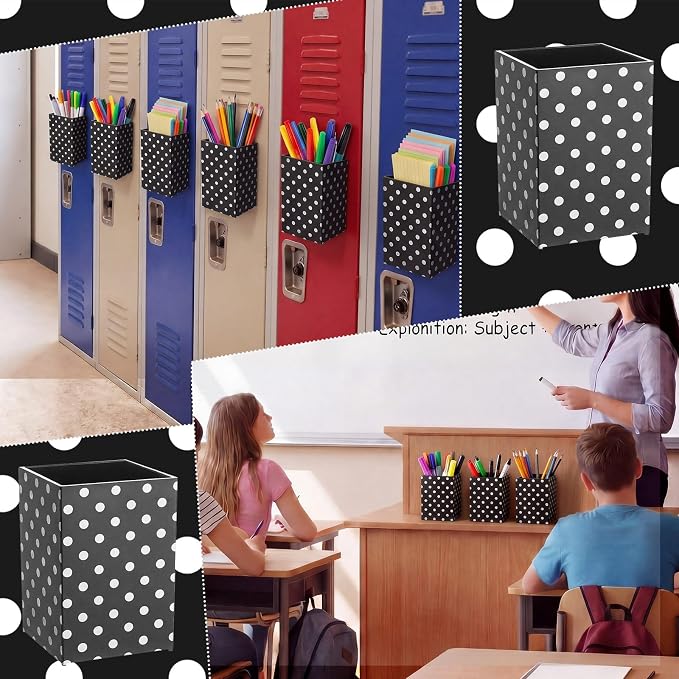 6 Pcs Black and White Classroom Decor Classroom Magnetic Storage Boxes Magnetic Storage Containers Plastics Pen Holder for Refrigerator Whiteboard Home Office School Organizer Supply