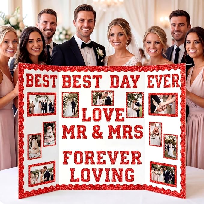Red 175 Pcs Graduation Photo Display Board Sticker Glitter Border Trim Alphabet Letter Number for 2026 Grad Party Trifold Poster Photo Display Science Fairs Event Displays Bulletin Board