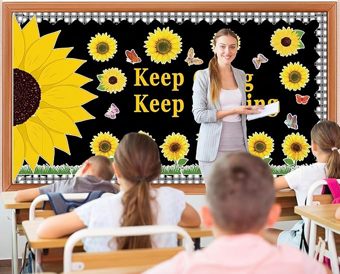 Pasimy Spring Bulletin Board Set – Sunflower Classroom Decor with Bee, Butterfly & Flower Kindness Cutouts – Honeycomb Borders for Wall, Door, Window & Office Supplies
