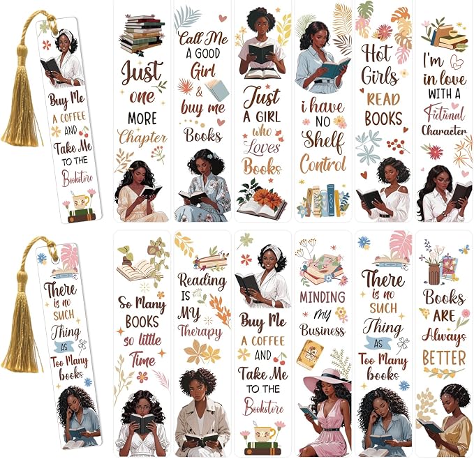 24 Sheets UV DTF Bookmark Wraps, Black Girl Aesthetic UV DTF Stickers for Blank Bookmark, Motivational Saying Transfer Sticker Decal DIY Acrylic Bookmarks Decoration Gift for Book Lovers