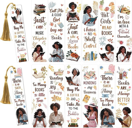 24 Sheets UV DTF Bookmark Wraps, Black Girl Aesthetic UV DTF Stickers for Blank Bookmark, Motivational Saying Transfer Sticker Decal DIY Acrylic Bookmarks Decoration Gift for Book Lovers