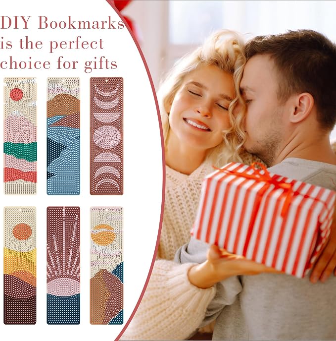 Boho Diamond Art Bookmarks Kit - DIY Diamond Painting Bookmarks with Sun and Moon Mountain Painting Kits for Making Beginner Kids Adults
