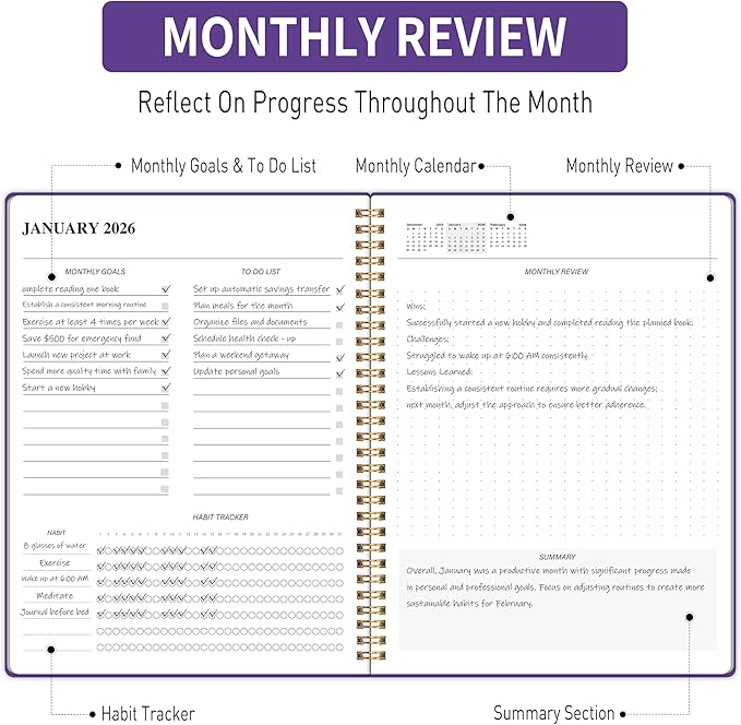 2026-2027 Monthly Planner, Calender Planner from Jan 2026 - Dec 2027, 24 Months for Planning with Habit Tracker, To-Do List, Goals,Summary ,7.5" x 10", Spiral Bindding for Personal Organizer and Office Supplies