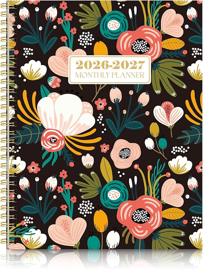 SKYDUE Monthly Planner 2026-2027, 24 Months Calendar Planner 2026-2027, 7.5" x 10" B5 Planner, Twin-wire Spiral Bound, Durable Waterproof Cover, Thick No-Bleed Paper, AbstractFloral