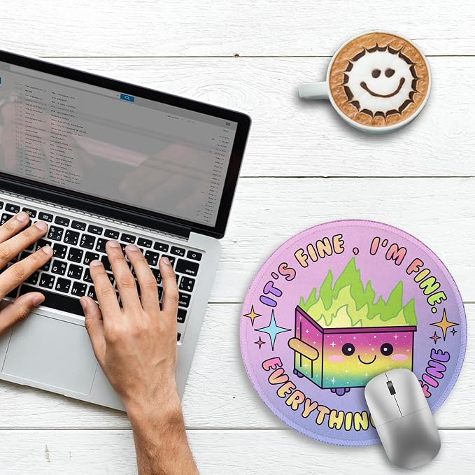Gctriki Gradient Dumpster on Fire Mouse Pad, Cute Round Mouse Pads for Desk, Funny Purple Mousepad for Laptop Gaming, Stitched Edge Non-Slip Rubber Base, Cute Office Desk Accessories Decor for Women