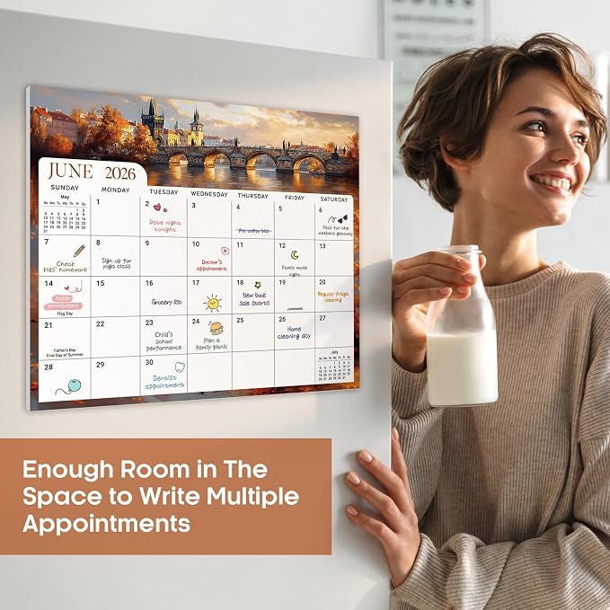 Aesthetic 2026-2027 Magnetic Calendar for Refrigerator, 21-Month Fridge Calendar Magnet from April 2026 to December 2027, Easy Organizing, Global Attractions