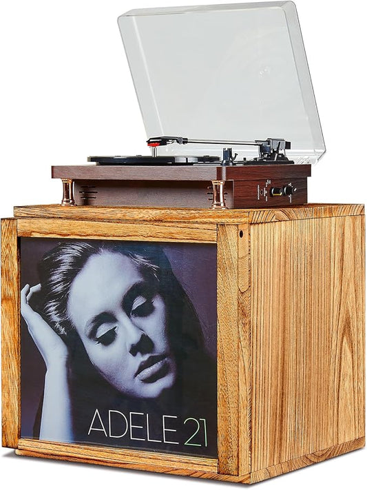 DGWJSU Vinyl Record Storage, Record Storage Box Holds 120 Records, Wooden Vinyl Holder Display Window(7″/10″/12″), Vinyl Storage For Music Corners, Display Collections, Home Theaters, Living Rooms