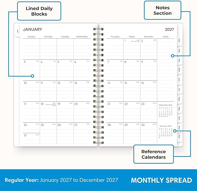 Blue Sky 2027 Weekly and Monthly Planner Calendar, January 2027 - December 2027, 5" x 8", Flexible Frosted Cover, Laminated Tabs, Durable Twin Wire Binding, Laurel