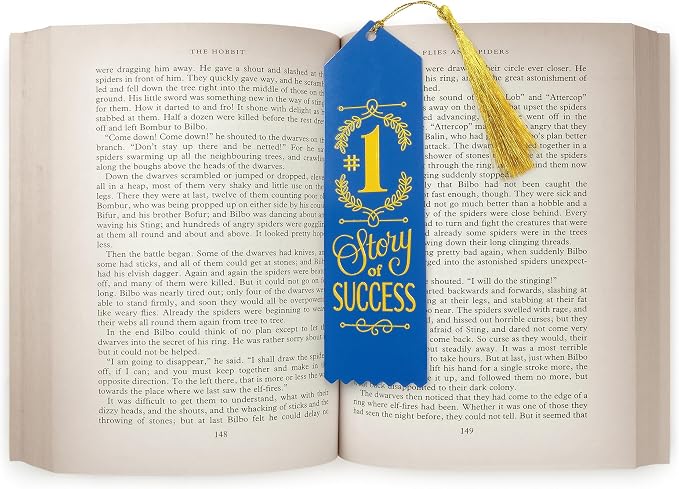 Genuine Fred Novel Achievement Bookmark, Story of Success, Coated Steel with Gold Tassel, 1.9" x 6.9" - Great Gift for Book Lovers, Teachers, Graduates, new Job