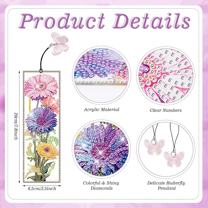 4pcs Flower Diamond Art Bookmarks Kit Floral Diamond Bookmarks for Adults 5D DIY Diamond Art Kit for Spring Reading Lover Book Lover Students DIY Gem Crafts Supplies Gift
