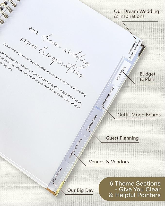 Wedding Planner Book and Organizer for Bride, Elegant Linen Cover Wedding Planning Binder with Checklists, Pockets & Calendars,Perfect Engagement Gifts for Couples