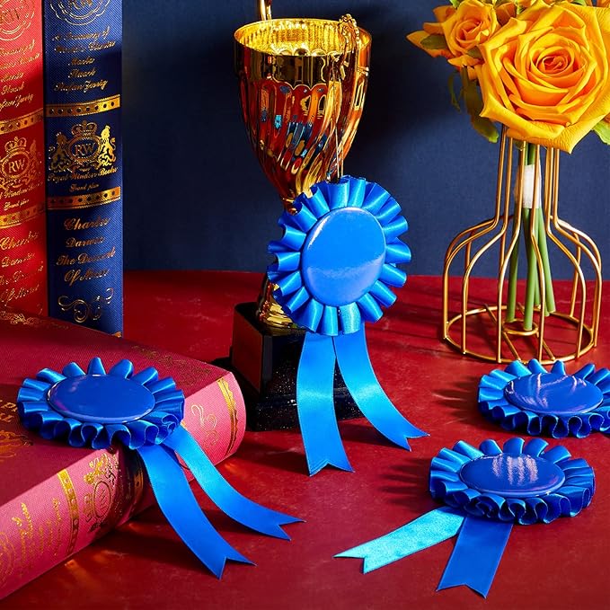 Henoyso 18 Pcs Blank Award Ribbon 1st Place Rosette Prize Award Medals Ribbons Recognition Participation Badges for Competition DIY Party Accessory Science Fair Talent Show(Blue)