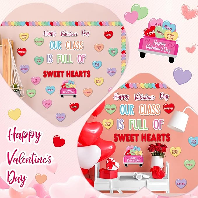 Valentine's Day Heart Bulletin Board Classroom Decorations Valentines Day Love Heart Paper Cutouts Bulk with Borders for Craft Projects Valentines School Party Blackboard Wall Decor