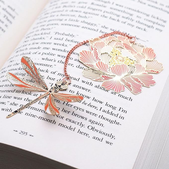 BLBMH 4in1 Metal Bookmark for Women Cute Birthday Christmas Gifts for Mom Girlfriend Wife Teacher Readers Best Friends - Flower Dragonfly