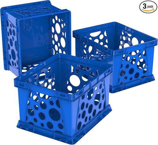 Storex Premium File Crate with Handles – Letter and Legal Document and Folder Storage, Classroom Blue 3-Pack (61460U03C)