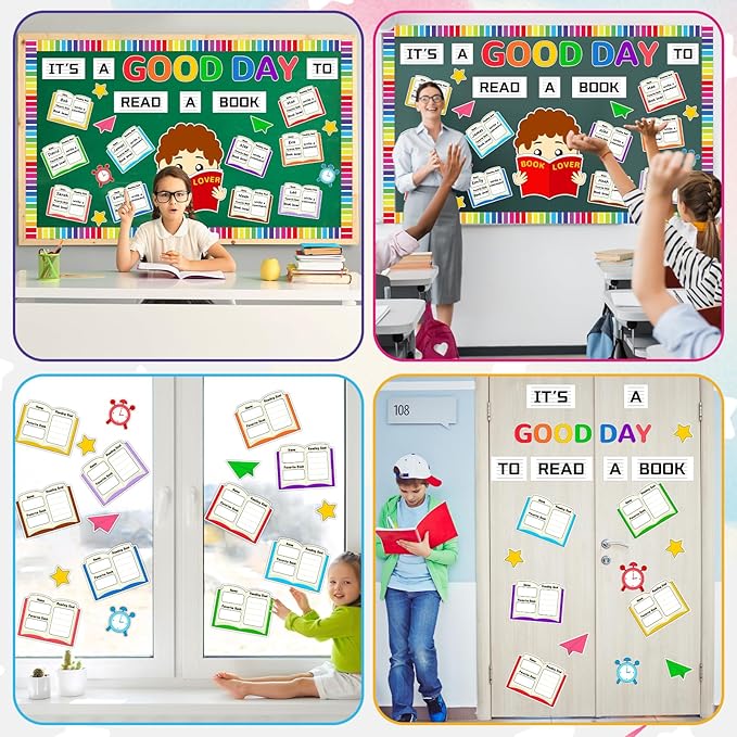 Colorful Reading Bulletin Board Decorations Its a Good Day to Read a Book Bulletin Board Back to School Books Cutouts Reading Classroom Decor for Home Library Preschool Chalkboard Wall Supplies