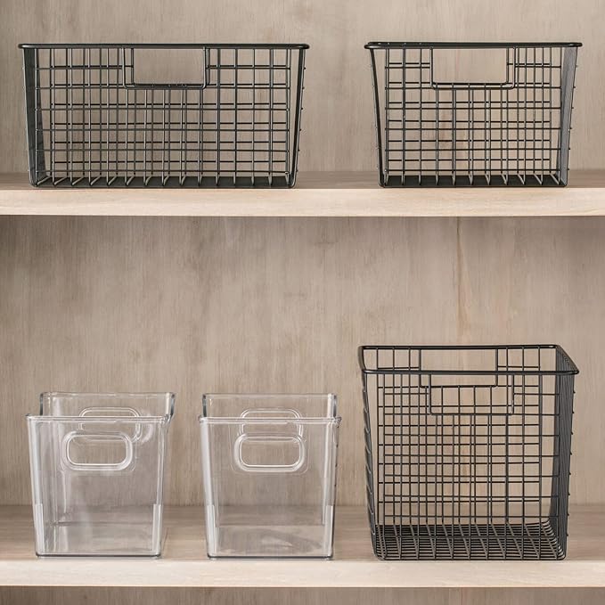 mDesign Deep Plastic Office Storage Bins with Handles for Organization in Filing Cabinet, Closet, or Desk Drawers, Organizer for Notes, Pens, Pencils, and Staples - Ligne Collection - 8 Pack - Clear