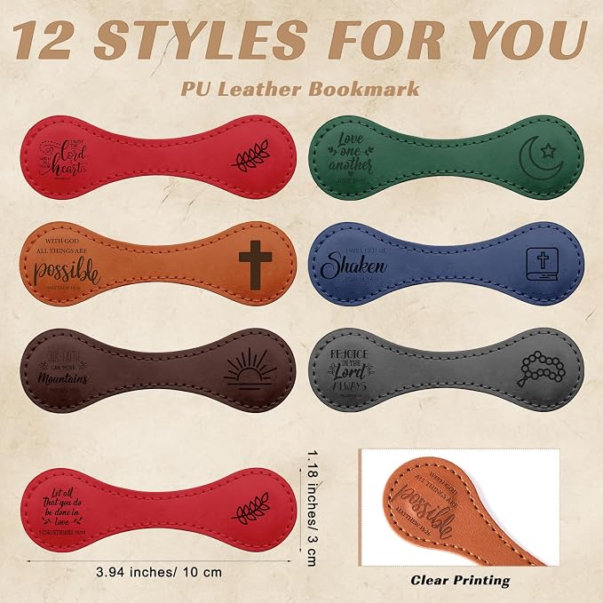 Sinload 24 Pcs Magnetic Christian Bookmarks Fathers Day Christian Gifts, Leather Bible Verse Bookmarks Scripture Page Markers for Men Dad Godfather Sunday School Reading Church Bible Study (Classic)