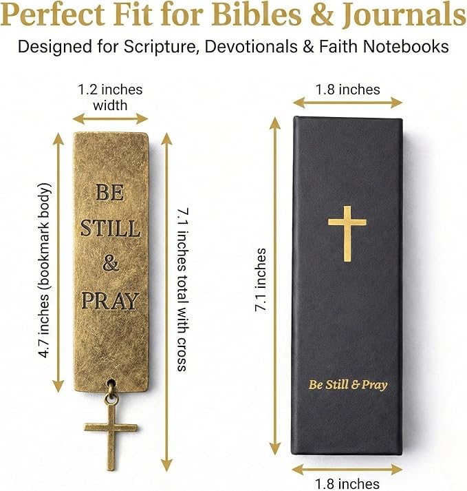 Christian Bible Bookmark – Solid Brass Metal Prayer Bookmark with Cross – “Be Still & Pray” Religious Scripture Gift for Women and Men – Bible Study & Devotional Reading