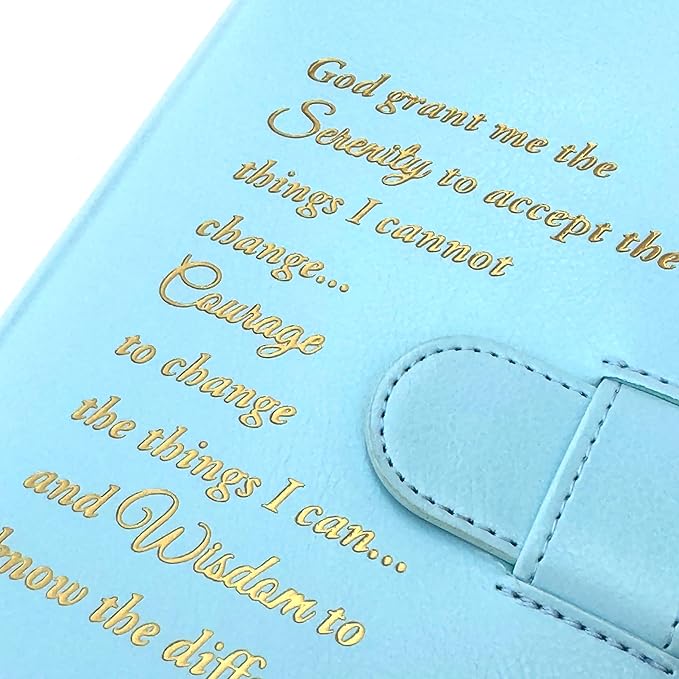 Double AA Big Book Cover & 12 Steps & 12 Traditions | PU Leather | Coin Holder | AA Book Covers for Hardcover | AA Gift | Alcoholics Anonymous (Serenity Prayer/Pastel Blue)