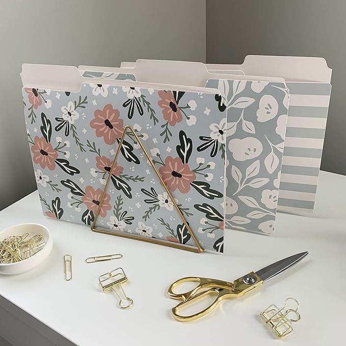 Cute File Folders, Set of 12 3-Tab Letter Size Decorative File Folders Boho Colored Manilla 8.5 x 11 Filing – Pretty Designer Home Office School Supplies (Harmony)