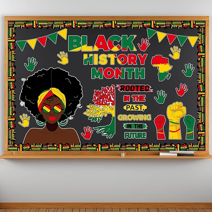 89 Pcs Black History Month Decorations Classroom Black History Bulletin Board Set African American Inspirational Bulletin Board Cutouts Borders for School Wall History Month Classroom Decor