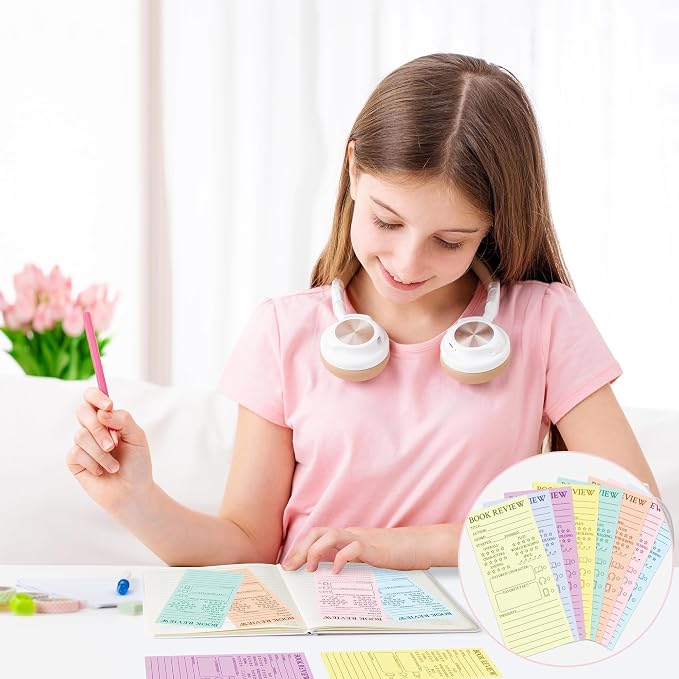 L1rabe Colorful Book Review Bookmarks - Back to School Gift 120P Book Marker Reading Log Page Markers for Readers Bookish Bookworm, Reading Page Tracker for Students Teachers Women to Review & Tracker