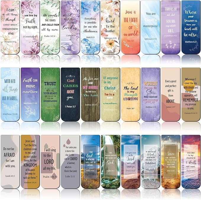 Chinco 30 Pcs Magnetic Christian Bookmarks - Bible Verse Inspirational Scripture Page Clips, Religious Prayer Bookmarks for Women, Kids, Teachers, Church Supplies & School Gifts(Mixed)