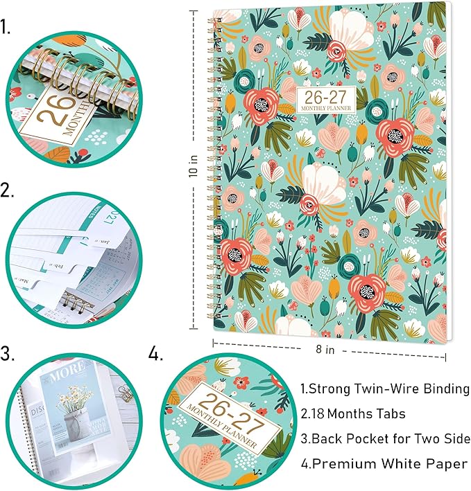 2026-2027 Monthly Planner - Monthly Planner from July 2026 to December 2027, 8.5" x 11", 12 Months Calendar Planners with Tabs, Inner Pocket