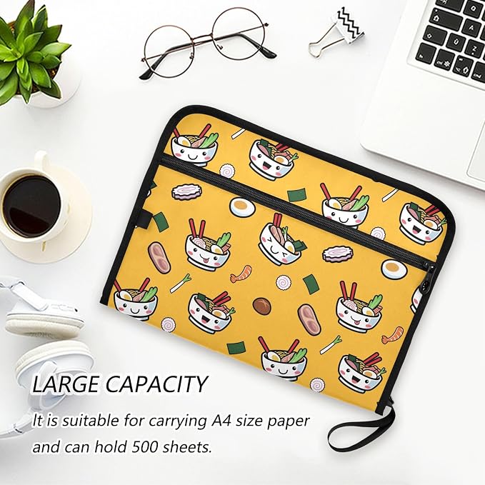 Japanese Food Pattern File Folders,Plastic Folders with 13 Pockets,Expandable File Folder for Documents School Students Office,Aesthetic Folder with Labels A4 Letter Size