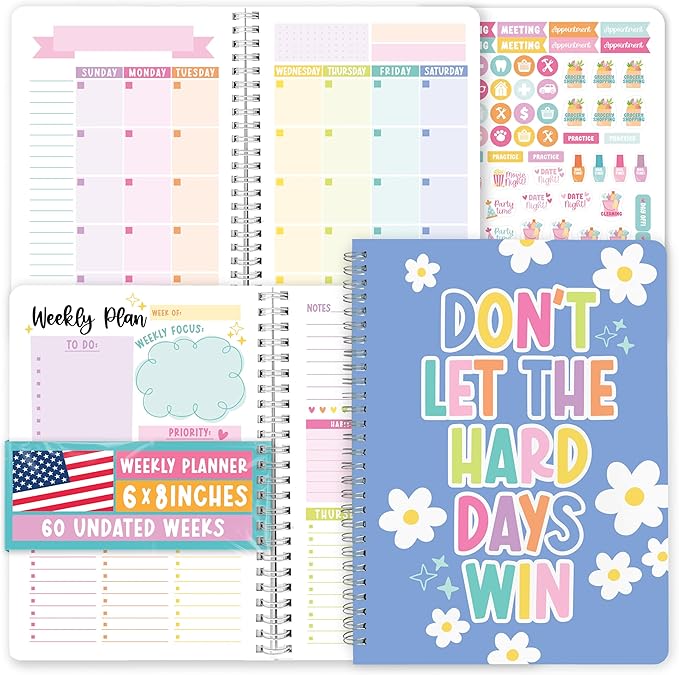 Undated Planner Weekly and Monthly - Spiral Undated Weekly Planner for Kids & Adults, Week Planners Habit Tracker, Goal Planners Notebook for Work, Agenda Planning Notebook