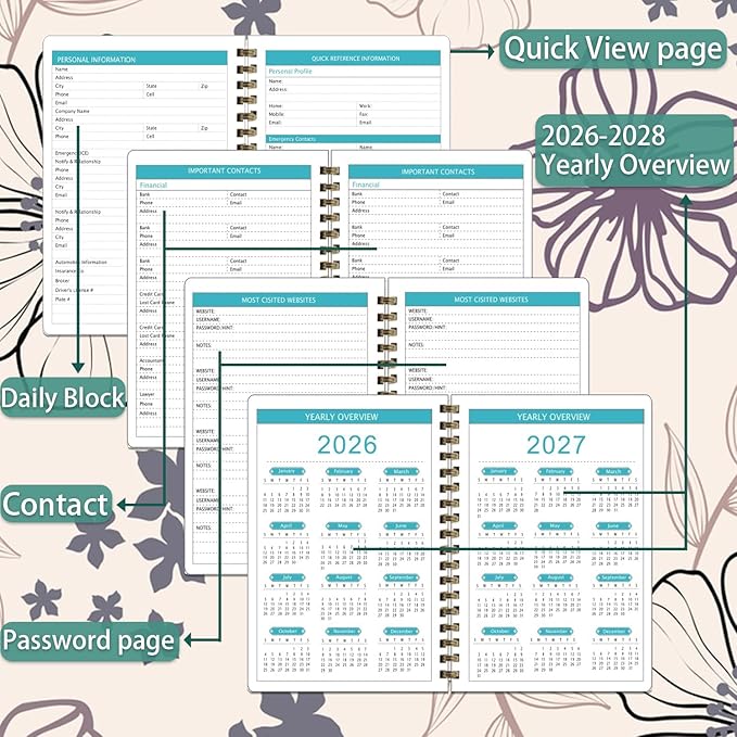 2026-2028 Planner, Three-Year Planner, Daily Plan and Monthly Plan Book, Bound with Iron Circle, A5 (8.26 "x 5.9") (White)