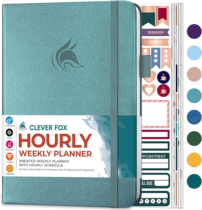 Clever Fox Planner Schedule – Undated Weekly & Monthly Life Planner with Time Slots, Appointment Book & Daily Organizer, A5 (Aquamarine)