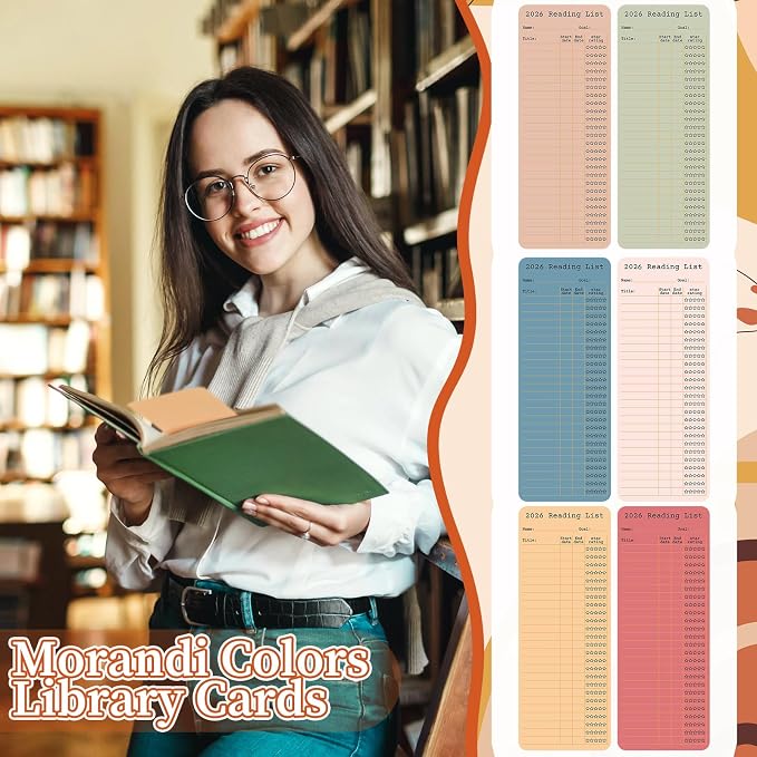 60 Pcs 2026 Reading Log Bookmark 3 x 7.9 Inch Reading List Bookmark Book Lovers Gift Macaron Color Library Book Tracker Notecards for Back to School Gifts Teachers Students Library Accessories