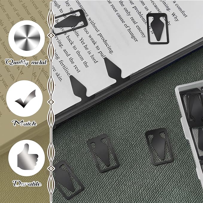 Spakon 100 Count Tin Mixed Metals Book Line Markers Arrow Bookmarks and Page Markers for Reading Teachers Students Book Lovers School and Work(Black)