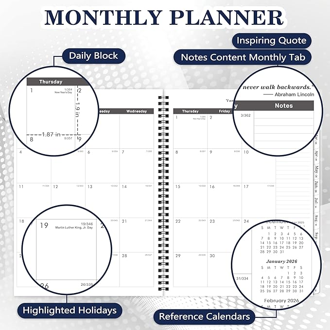 2026-2030 Monthly Planner/Calendar - Jan 2026 - Dec 2030, 5 Year Planner with Tabs & Celebrity Quotes, 9" x 11", 60 Monthly Calendar 2026-2030, Two-Side Pocket, Suitable for Long-Term Planning - Blue