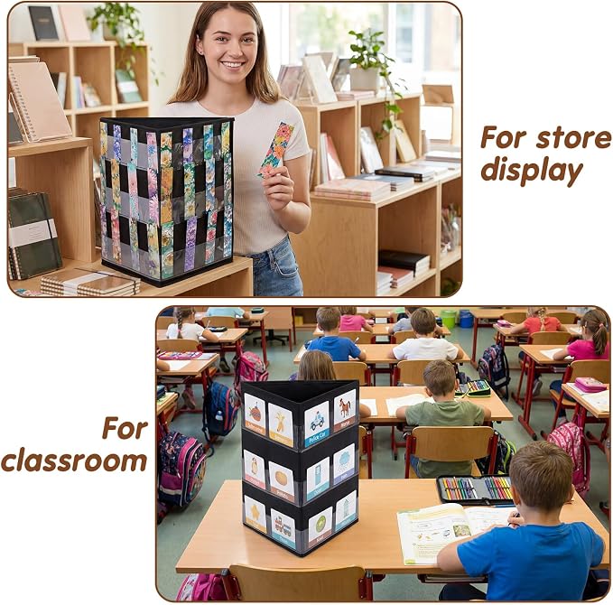 Faccito Bookmark Display Stand, Three-Sided Portable Holder with Multi-View Display, Black Desktop Rack for Bookmarks, Valentine-Themed Designs, Vendor Booths, Retail Stores