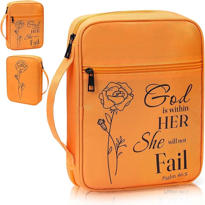 GUEER Bible Cover for Women, Bible Holder, Bible Cover Carrier Carrying Organizer Bag, Zipper and Pockets for Standard Size Bible, Gift for Women(HERorange)