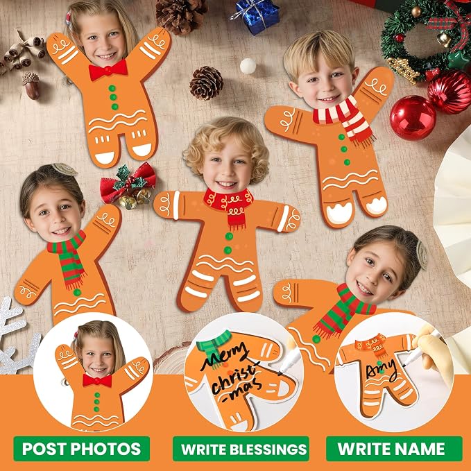 60Pcs Christmas Gingerbread Cutouts Christmas Bulletin Board Decoration Gingerbread Man DIY Photo Craft Cutouts Xmas Classroom Supplies for Teacher Student Winter Holiday Party School Home Wall Decor