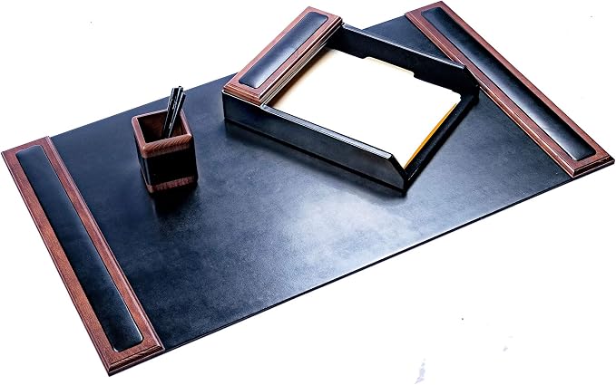 Dacasso Walnut and Leather Desk Set, 3-Piece